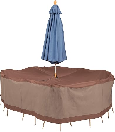 Amazon Com Duck Covers Ultimate Waterproof 108 Inch Rectangular Oval Patio Table Chair Set Cover With Umbrella Hole Garden Outdoor