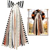 OXWIND Halloween Black Striped Bow, Fall Wreaths Sash for Front Door Decor | Handmade Halloween Ribbon Bundle with Bow Tree Topper | Inside Outside Hanging Wall Art | 26” Long | Clip for Easy Decoration