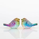 Qianwei 2PCS Crystal Bird Figurine - Handmade Blown Glass Birds Animals Figurines Crystal Office Desk Table Home Decor Paperweight Collectible Figurines (2pcs Colorful Bird)