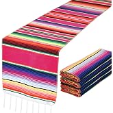 DOMESTAR 2 Pack Serape Table Runner, 14x84 Fiesta Mexican Runners | Vibrant Striped Caminosde Mesa with Tassel Fringe, for Cinco De Mayo, Mexican Party, Wedding &amp; Home Table Decor