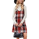 CUPSHE Fall Dresses for Women V Neck Plaid Sleeveless Wide Strpas Pockets Casual Pinafore Mini Overall Dress