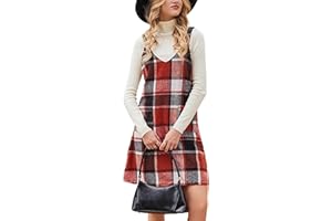 CUPSHE Fall Dresses for Women 2024 Classic Plaid V Neck Sleeveless Wide Straps Casual A Line Overalls Dress with Pockets