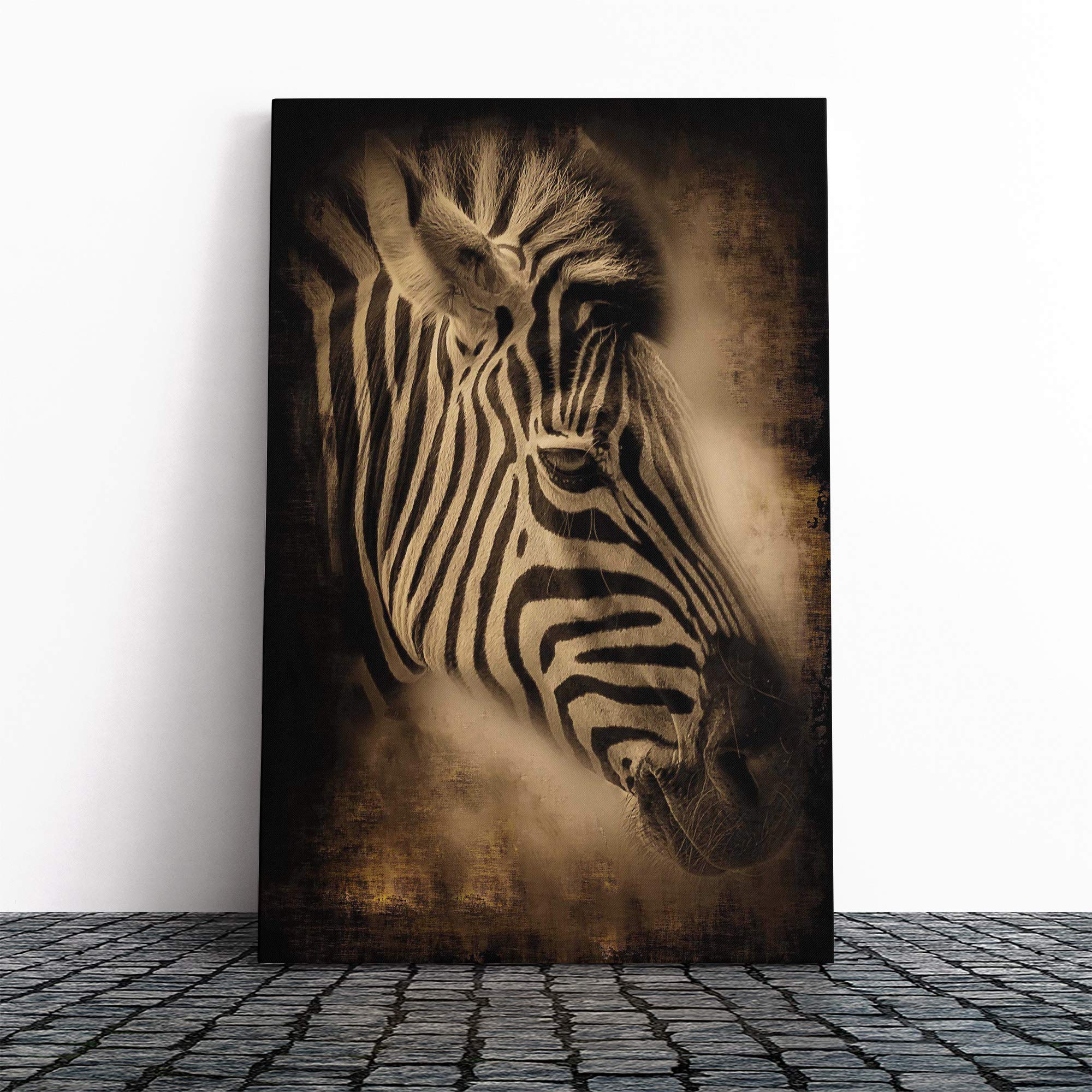Zebra Face Canvas Print | Gallery Wrapped 30mm Frame Wall Art | 20x14 inches | Ready to Hang | Modern Animals Picture | Living Room Bedroom Lounge Office