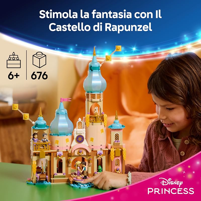 | Disney Princess Il Castello di Rapunzel Giocattolo - Modello da Esposizione con 4 Mini Bamboline, Figura di Pascal e Accessori - Regalo di Compleanno per Bambine da 6 Anni in su e Fan - 43297