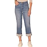 Democracy Women's Ab Solution High Rise Round Up Boyfriend Jean with Cropped Roll Cuff (Mid Blue Artisanal Denim, 12)