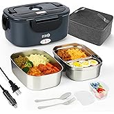 IXIIE Electric Lunch Box 80W Food Warmer for Work, 12V/24V/110V Portable Lunch Warmer for Adults with 2-Pack Stainless Steel Containers, Heated Lunch Box for Car/Truck/Office/Outdoors (Grey+Black)
