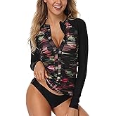 AXESEA Women's Rash Guard Tops Long Sleeve Bathing Suits Printed UV Sun Protection Swim Shirt