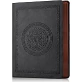 Fetinar A5 Leather Journal Notebook, 300 Lined Pages, Softcover, Black | Leather Softcover Ruled Writing Layout Embossed Cover Design 5.7 x 8.3 Inches for writing, work, school, travel