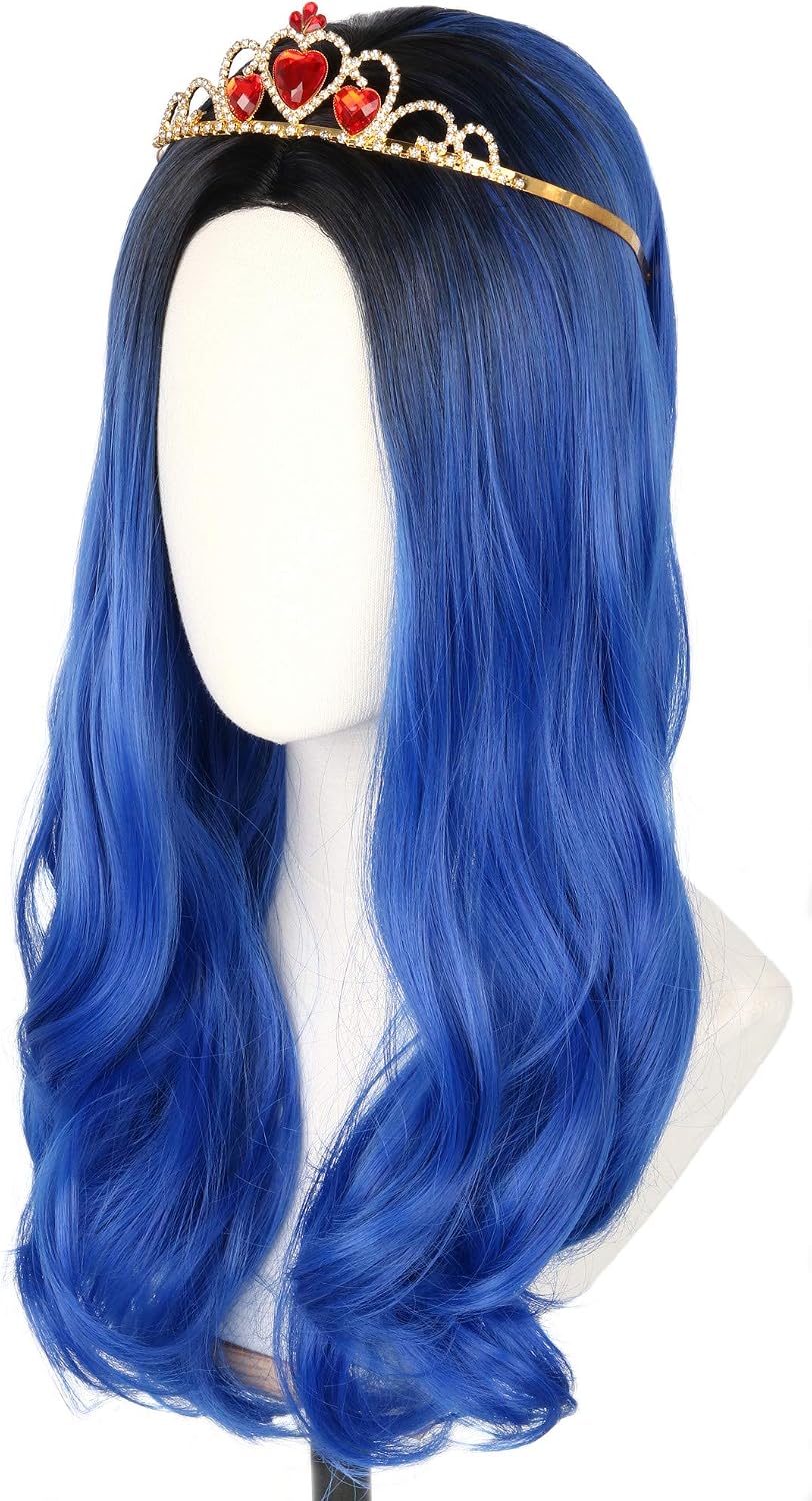 Topcosplay Wig for Women or Girls Long Wavy Wig Black Blue Curly Wig for Halloween Costume Fancy Dress