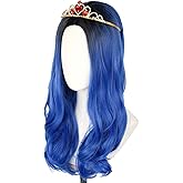 Topcosplay Blue Wig for Child Long Wavy Wig Halloween Costume Cosplay Wig Black Roots