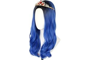 Topcosplay Cosplay Wig and Crown for Long Blue Wavy Wigs Halloween Costume Party Wig