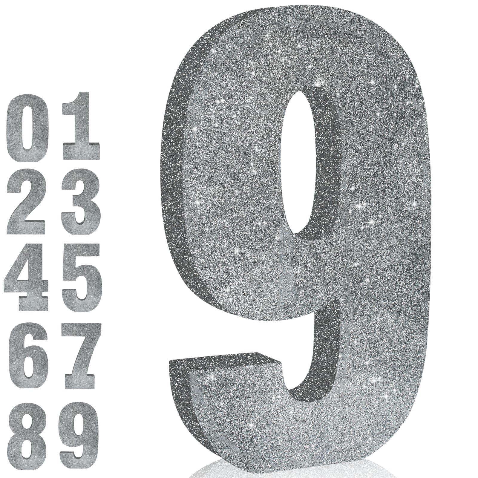 Photo 1 of TONIFUL 7.8 Inch Silver Glitter Number 9 Table Centerpiece 0-9 Silver Birthday Party Decorations,Silver Digit 9 for Birthday,Chrismas,Graduation,Bridal Shower,Anniversary Party Supplies