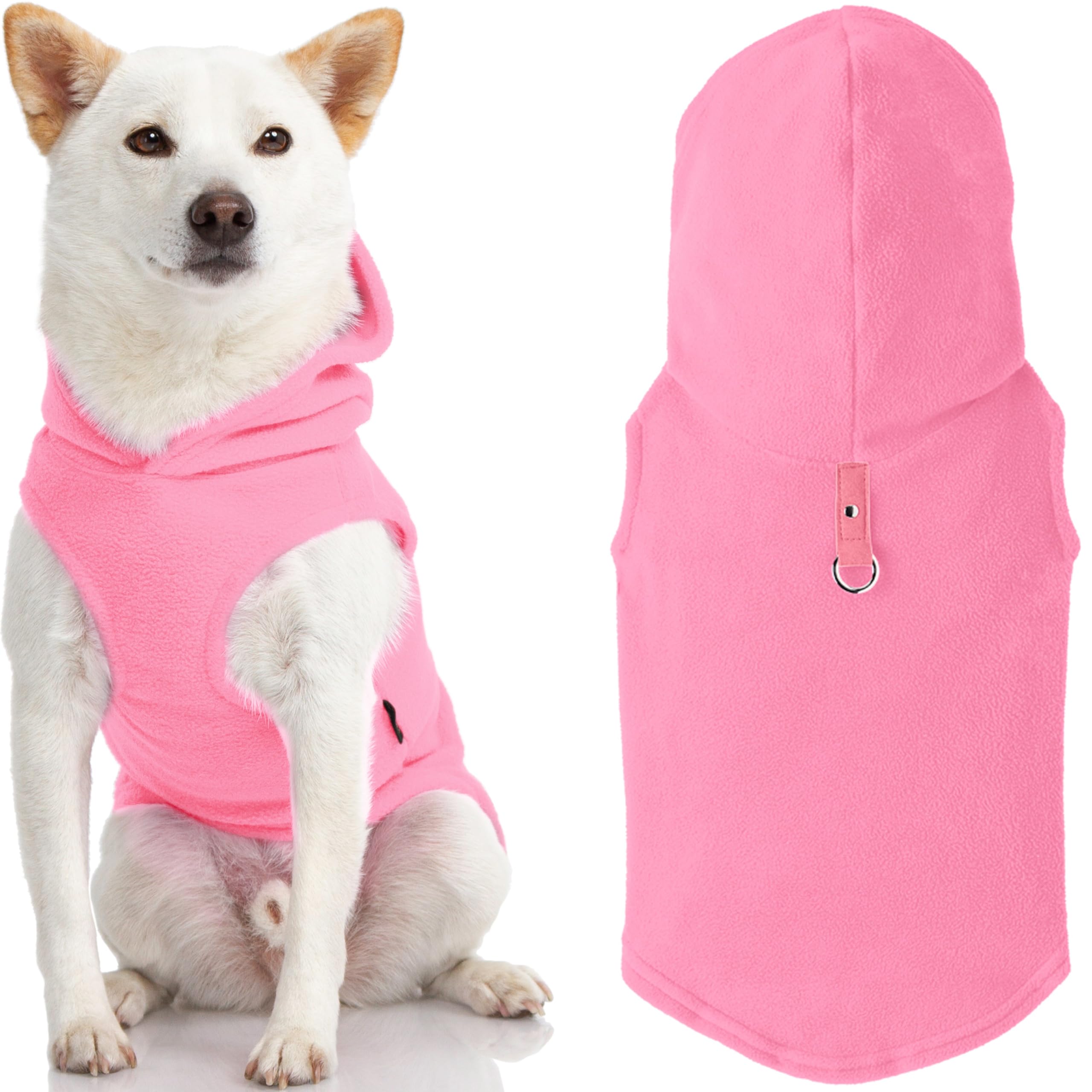 Gooby Every Day Fleece Cold Weather Vest with Hoodie for Small Dogs, Medium, Pink