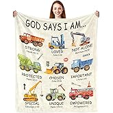 Christian Gifts for Boys, God Says I Am Construction Truck Blanket 50"x60", Inspirational Religious Birthday Gifts for Truck Lover Bible Verse Blanket, Construction truck gifts, Christian truck Gifts