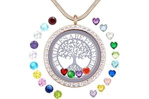 GOKING Familes Are Forever Family Tree of Life Floating Locket Necklace with 24 Birthstones