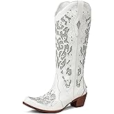 SaraIris Black Cowgirl Boots for Women Cowboy Boots Western Boots Chunky Heel Pointed Toe Pull On Rhinestones Knee High Boots