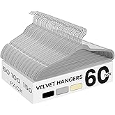 SONGMICS Velvet Hangers 60 Pack, Non-Slip Clothes Hangers with Silver-Colored Swivel Hooks, Slim Space-Saving for Closet, Heavy-Duty, Dove Gray UCRF036GD02S