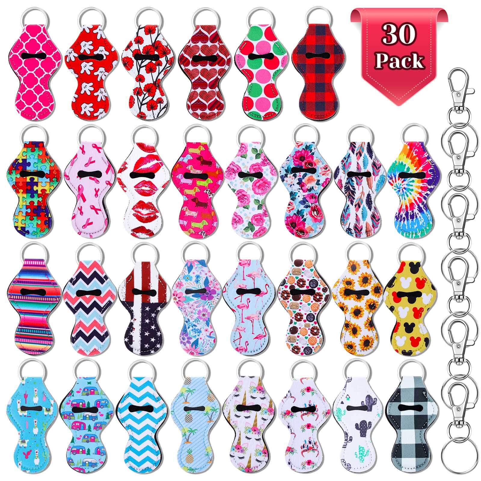 Chapstick Holder Keychain Bulk, Shynek 30Pcs Lip Balm Holder with 30 Sets Keyring Clips for Lipstick, Chapstick, Lip Balm (Assorted Colors)