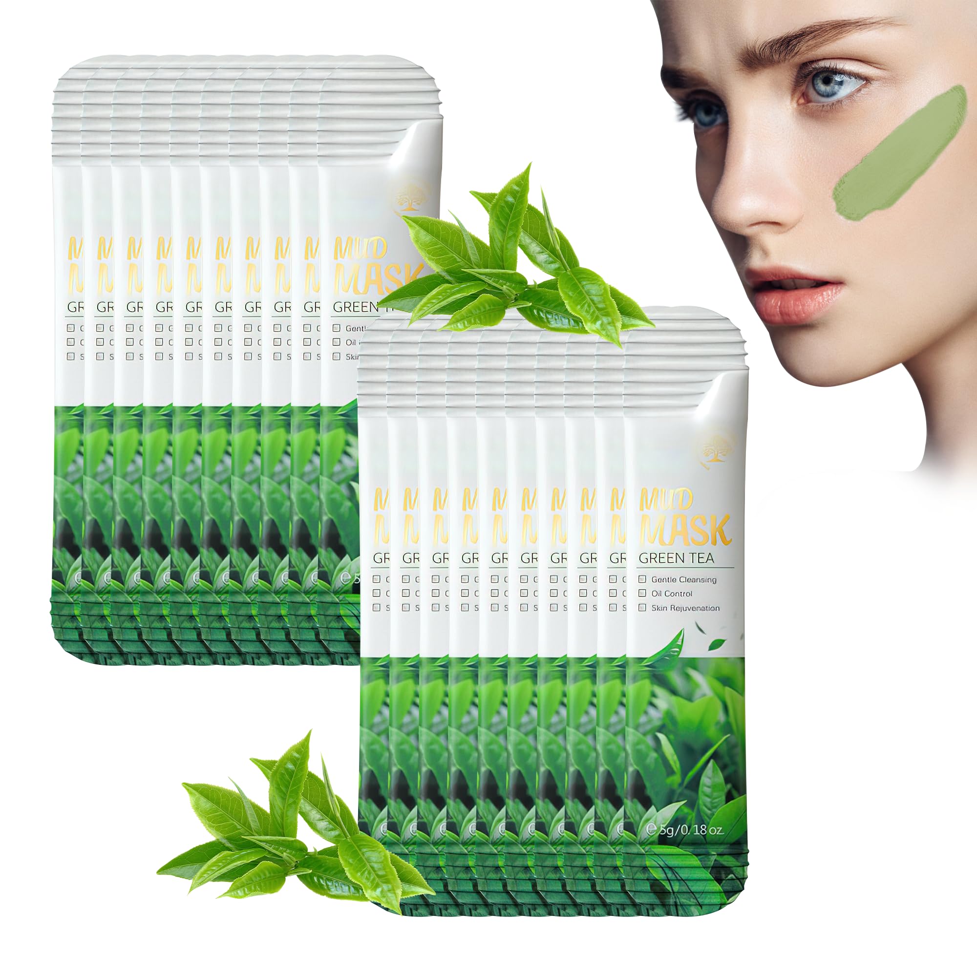 Xumann 20PCS Clay Face Mask, Natural Clay Masks Skincare, Cleanse Green Tea Face Mask