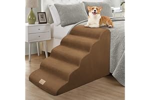 MESTUEL 5 Tiers Extra High Dogs Ramp Steps Stairs,23'' Height Pet Stairs for Indoor,Best for Joint Injury,Old,Short Leg Pets, Non-Slip Bottom &Machine Washable,Gift 1 Lint Roller Set