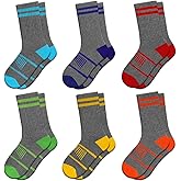 Comfoex Boys Crew Socks Athletic Half Cushioned Calf Socks For Big Little Kids 4-10 Years Old 6 Pairs