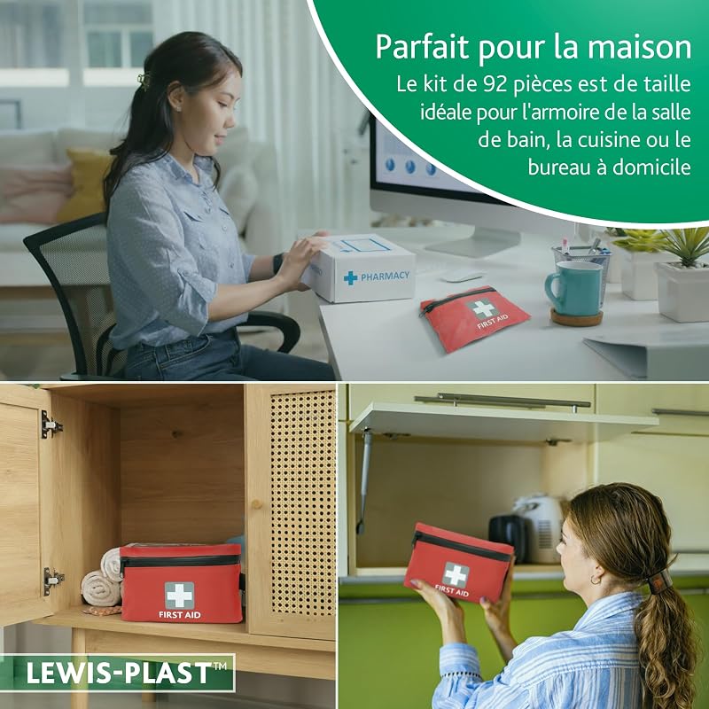 Lewist-Plast Trousse De Premiers Soins de 92 pièces - À Garder Dans Votre Voiture, À La Maison, Au Travail, En Vacances - Comprend L'essentiel Pour Les Situations D'urgence Quotidiennes (lot De 1)