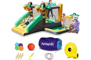 GENERIC AirMyFun Inflatable Dinosaur Bounce House for Kids 3-8: Dinosaur Large Bounce Houses with Blower Toddler Jump Indoor 3-8 Kids Bouncy Bouncer Castle with Slide for Backyard Children Birthday Present