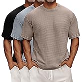 Riyiper 3 Pack Men's Big and Tall Waffle T Shirts, Short Sleeve Crew Neck Tops Casual Textured Knit Pullover Lightweight Tees