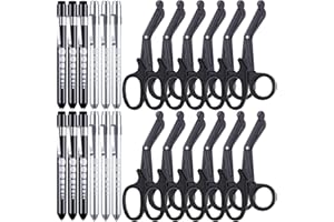 Chumia 24 Pack Trauma Shears and Pen Light for Nurses Nursing Scissors with Pupil Gauge Bandage Nurse Scissors and LED Penlight Bulk Nursing Accessories for Work Medical Doctor (Black)
