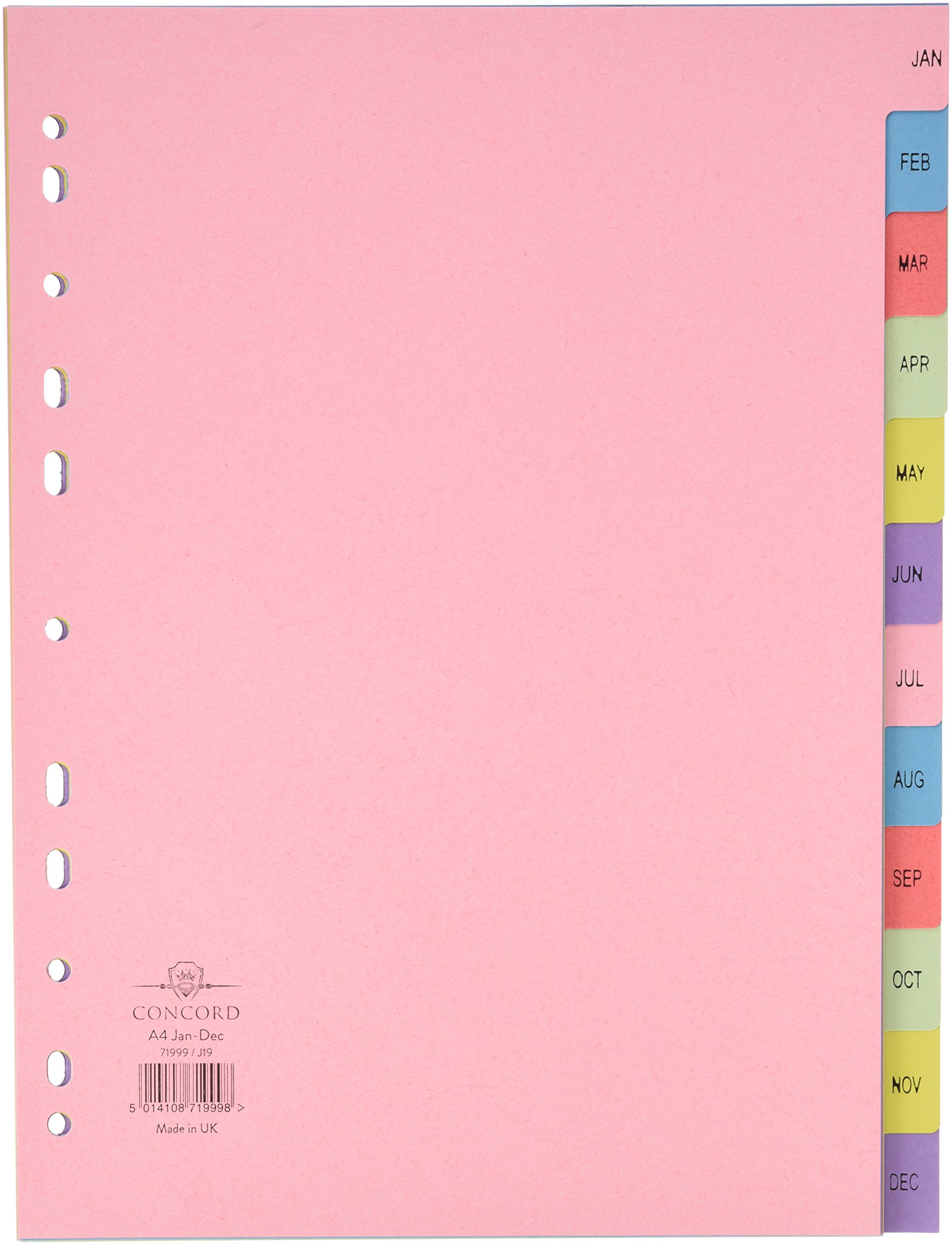 Concord A4 January-December Manila Tabs Index Folder - Multicoloured