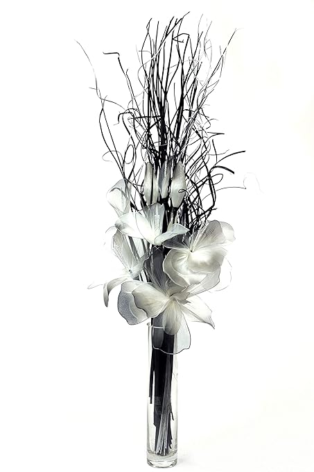 Nero Bianco E Argento Netlon Bouquet Di Fiori Organico Fatto