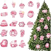 28 Pcs Pink Christmas Tree Ornaments, Xmas Candy Cane Lollipop Santa Claus Ornament Cute Traditional Ornament Christmas Tree Ornaments for Xmas Party Decors