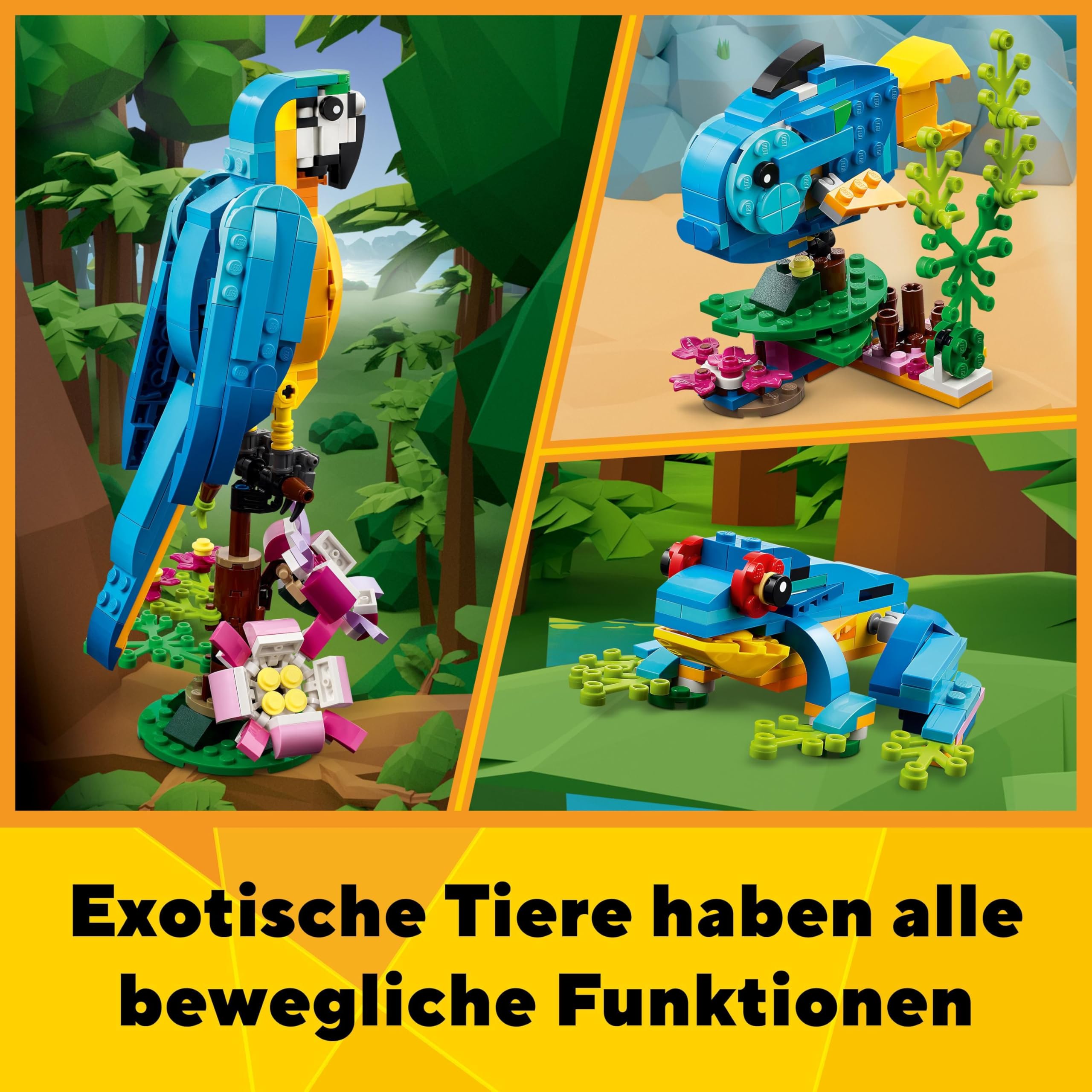 LEGO Creator 3in1 Exotischer Papagei - Konstruktionsspielzeug mit DREI Tierfiguren - Spielzeug mit Papagei, Fisch und Frosch Minifiguren - Kreatives Geschenk für Mädchen und Jungen ab 7 Jahren 31136 5