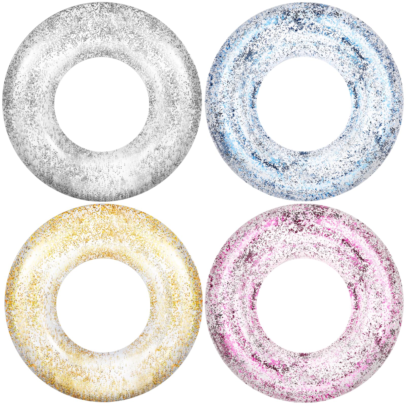 Photo 1 of Zhanmai 4 Pcs Inflatable Pool Float Tube Transparent Swimming Ring with Colorful Glitters Pool Floats Adults Inflatable Flotation Transparent Inner Tube for Swimming Pool, Beach