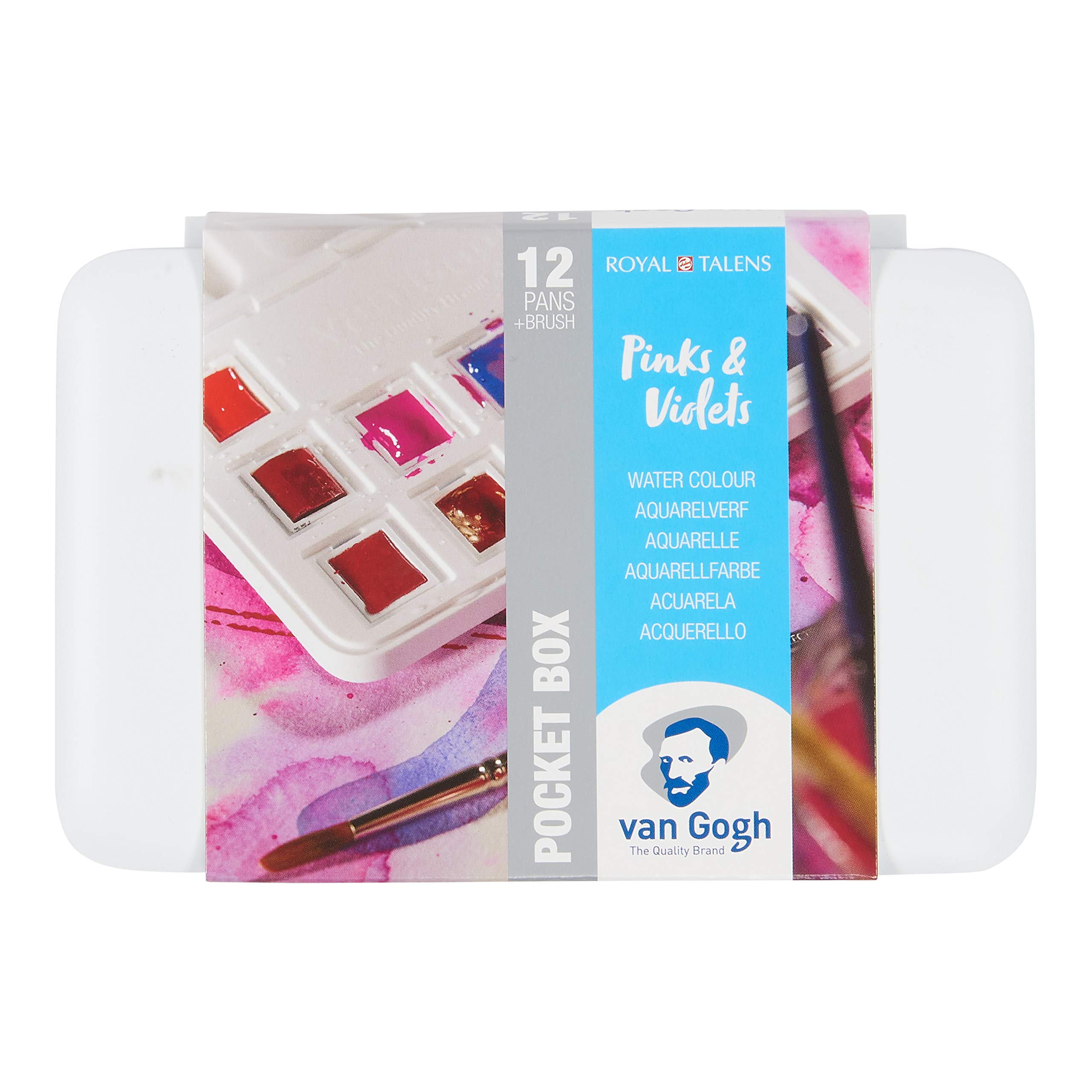 Van Gogh Watercolour Paint Set, Plastic Pocketbox, 12-Half Pan Pinks & Violets Selection