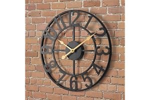 SKYNATURE Outdoor Clock, 18 Inch Large Metal Wall Clock for Patio, Silent Battery Operated Retro Round Indoor Outside Decorative Clock for Living Room, Kitchen, Bedroom, Patio, Pool, Garden, Fence, Lanai- Black