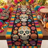 Dia De Los Muertos Decorations - Sugar Skull Day of the Dead Table Runner | Mexican Skull Marigold Table Decoration Backdrop Indoor Outdoor - Day of The Dead Party Supplies Accessories for Home Kitchen
