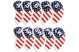 WTLJQQY Patriotism US Flag Golf Iron Covers Premium Leather Iron Head Covers Set Headcover 4 5 6 7 8 9 PW SW AW LW Wedge Iron Club Covers fits for Most Brands