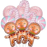 Cheosruy 12Pcs Christmas Party Balloons Christmas Gingerbread Man Foil Balloons Pink Candy Cane Pink Candy Balloons for Christmas Xmas Candyland New Year Birthday Party Decorations Supplies, Large