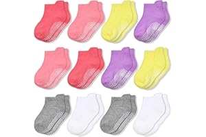 ELUTONG Non Slip Toddler Socks 12 Pairs Ankle Socks with Grips for 0-7 Years Toddlers Baby Infant Kids Girls Boys