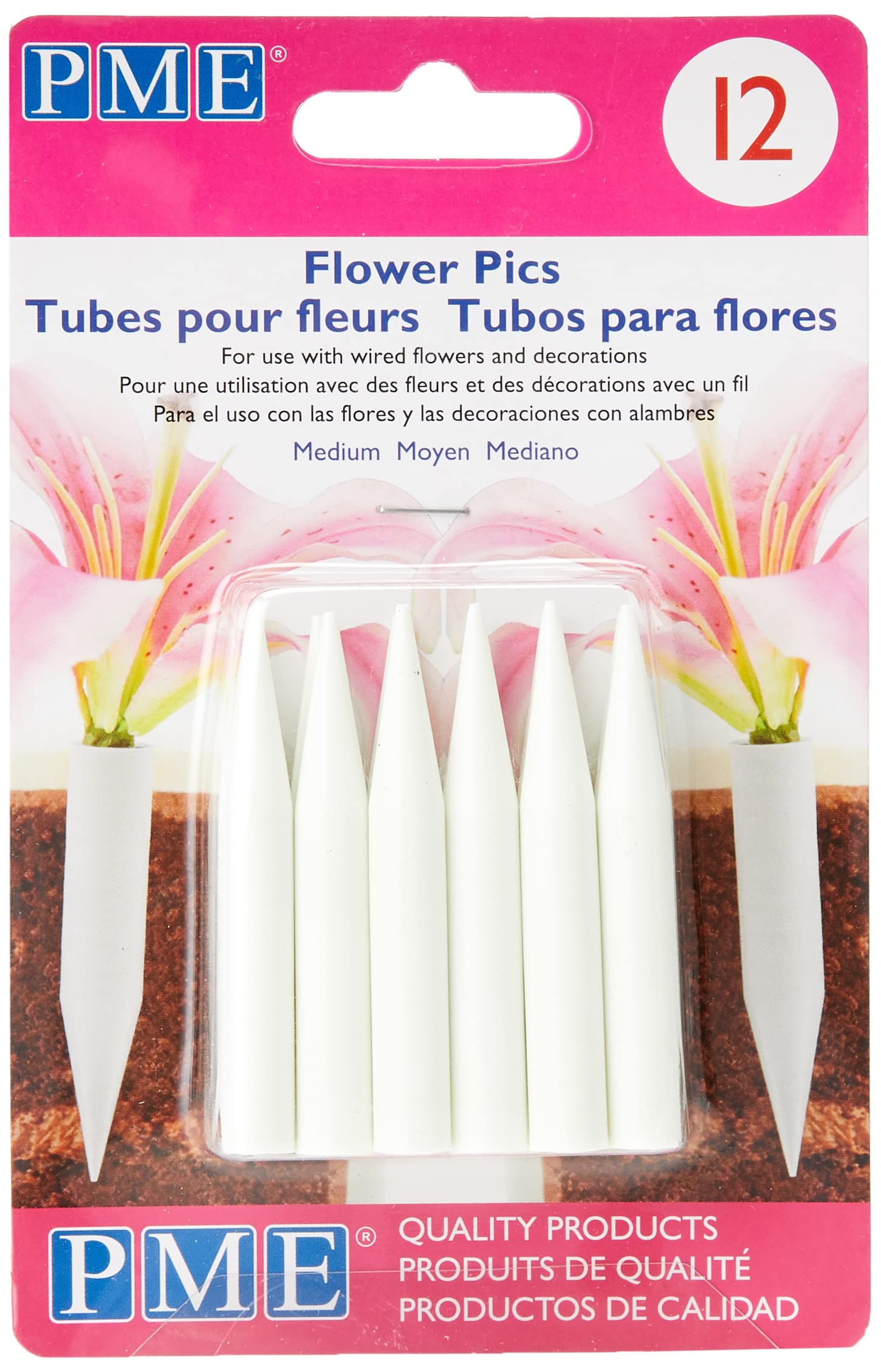 PME FP301 Medium Flower Pics, Pack of 12, White