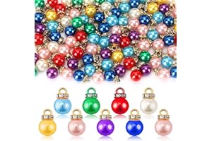 Jansun 90PCS Christmas Mini Balls Ornaments Multicolour Imitation Pearl Pendants Miniature Xmas Tree Hanging Decorations Small Vintage Glitter Balls for Holiday Party Outdoor Indoor DIY Craft Supplies