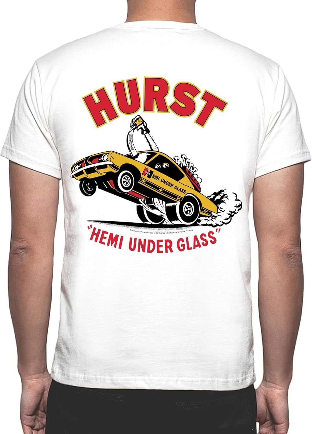 Hurst HEMI UNDER GLASS Classic Design Mens T shirt Mopar NHRA Drag Race