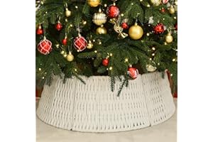 YoleShy 28" White Christmas Tree Collar Basket for Christmas Tree Base Cover Rustic Hand-Made Coton Rope Christmas Tree Stand Cover Christmas Tree Decorations Farmhouse Indoor Decorations Home