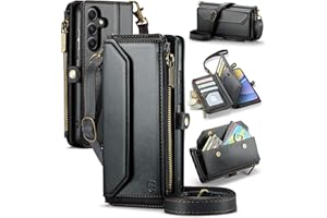 Strapurs Crossbody Wallet Case Compatible with Samsung Galaxy A15 5G RFID Blocking Card Holder Soft PU Leather Magnetic Snap Shoulder Strap Zipper Pocket Phone Case Fit for Galaxy A15 6.5" - Black