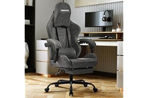 FURNISTYLE Gaming Chair Video Game Chairs with Large Headrest, Linkage Armrests, Retro PU Leather Ergonomic Computer Chair for Gaming or Office, Grey