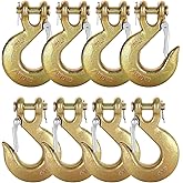 APOCHON 3/8" Clevis Slip Hook with Safety Latch, 8 Pack Heavy Duty Grade 70 Forged Steel Clevis Chain Hook for 3/8 inch Chain, Grab Tow Hook for Trailer Truck Transport, 18,000lbs Capacity
