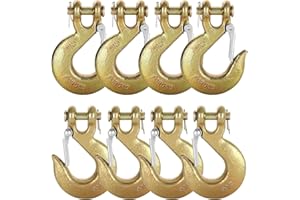 APOCHON 3/8" Clevis Slip Hook with Safety Latch, 8 Pack Heavy Duty Grade 70 Forged Steel Clevis Chain Hook for 3/8 inch Chain, Grab Tow Hook for Trailer Truck Transport, 18,000lbs Capacity