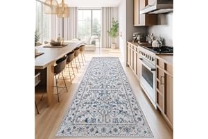 jinchan Kitchen Runner Rug 3x10 - Hallway Rug Washable Rug Floral Runner Non Slip with Rubber Backing Ultra-Thin Vintage Carpet Runner for Bedroom Bathroom Laundry Room Living Room Decor Blue