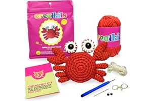 CREATKITS Easy Crochet Kit for Beginners Animals - Learn to Crochet Kits for Beginners - Crab Crochet Box